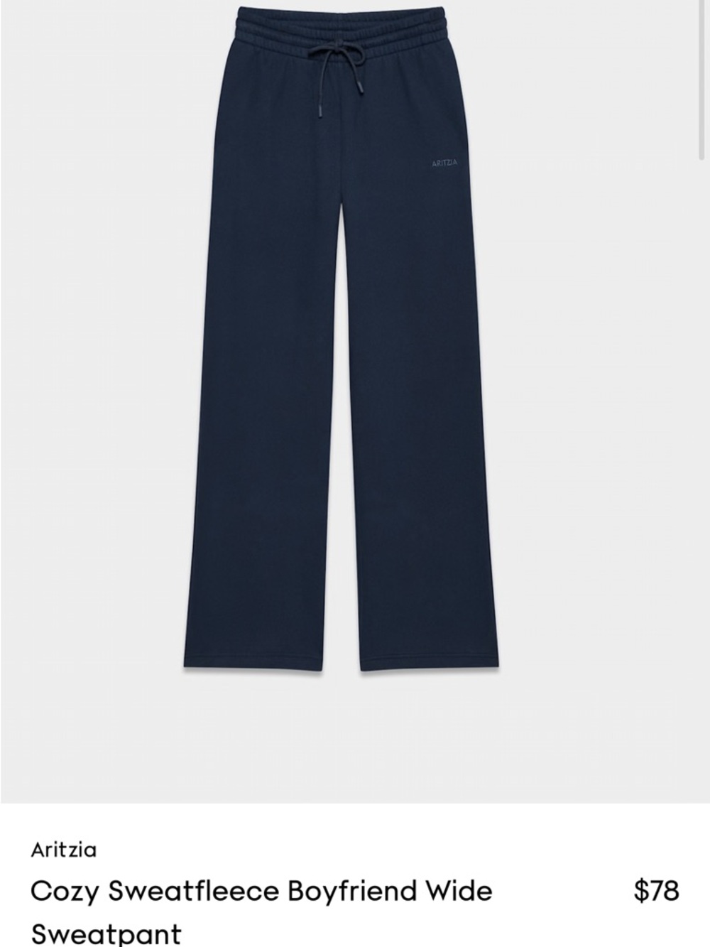 Aritzia Admiral Navy Wide-Leg Sweatpant